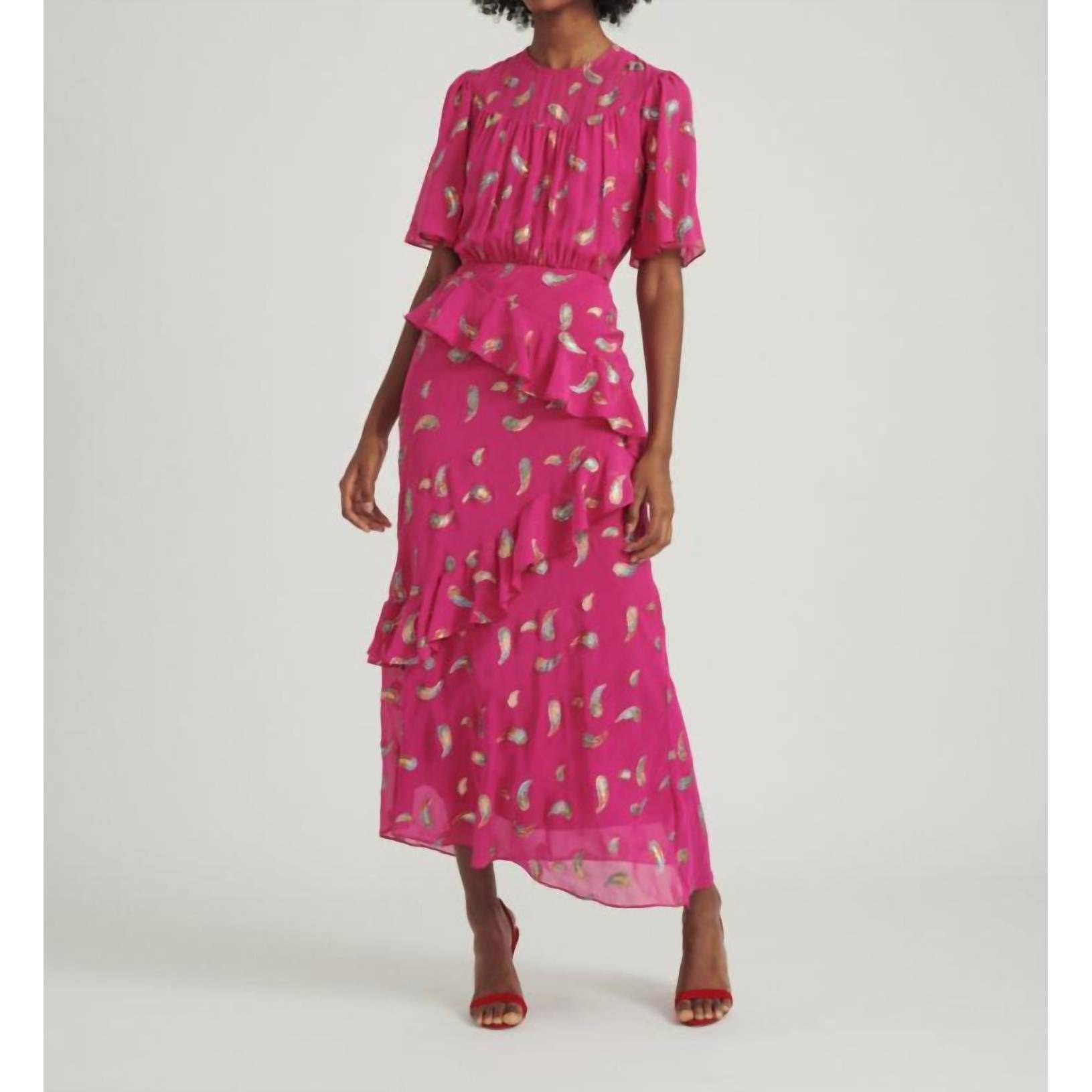 New Saloni Vida B Dress In Fuchsia Rainbow